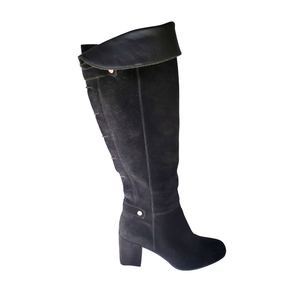 Franco Sarto Tall Boots Women 7.5 Black Excellent Suede Leather Block Heel PAVA